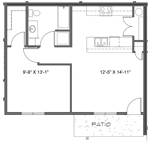 a floor plan of a small house with a bedroom and a living room